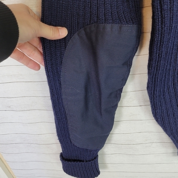 THE WOOLY PULLY MILITARY STYLE 100% WOOL SHOULDER PATCH SWEATER NAVY, SZ LARGE - Picture 9 of 9